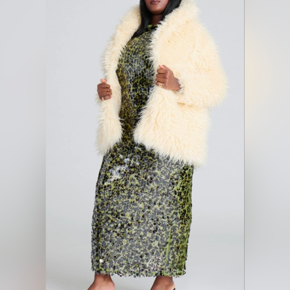 Eloquii Cream Faux Fur Jacket